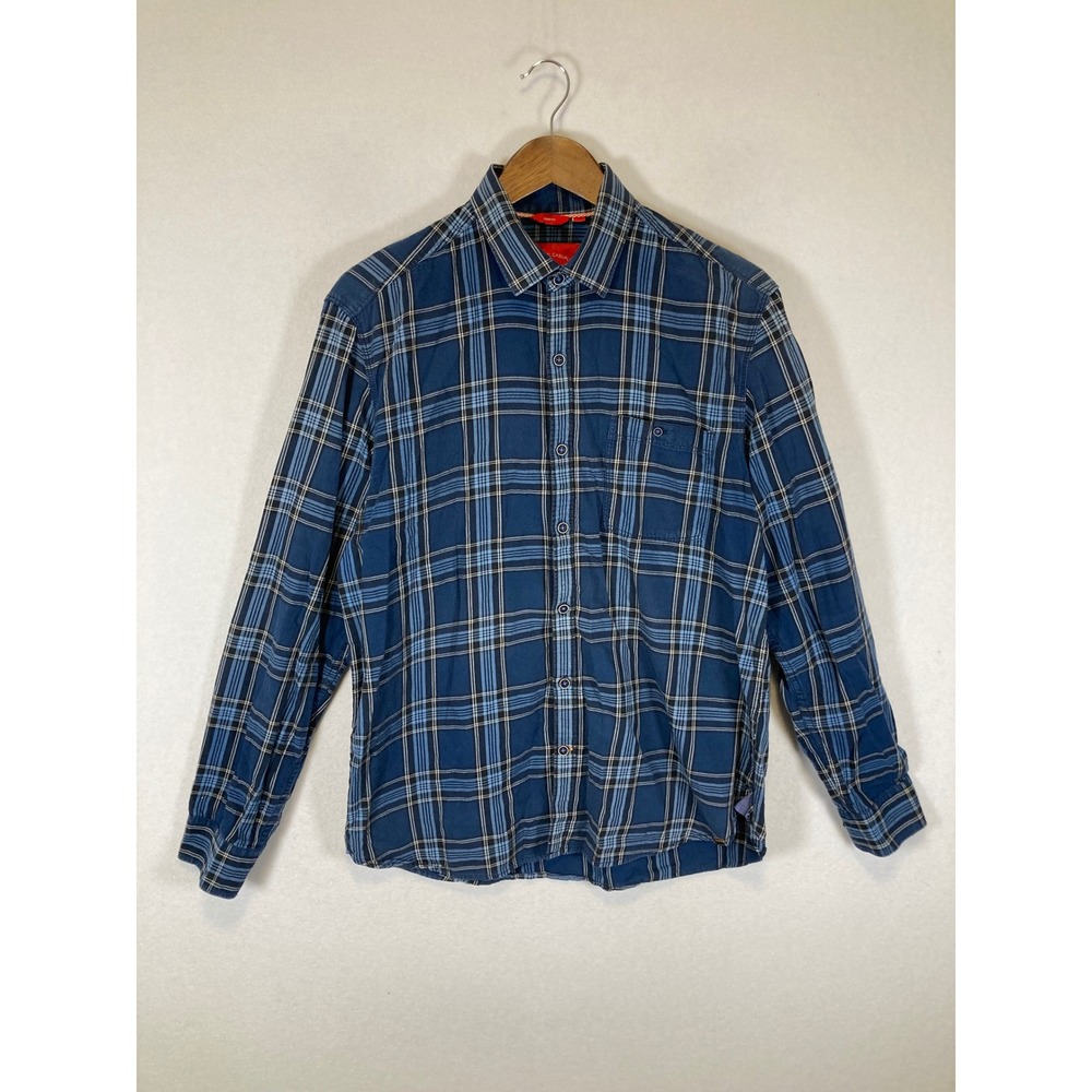 Classic Plaid‎ John Players Mens 42 Navy Blue Trim Fit Cotton Button Down Shirt